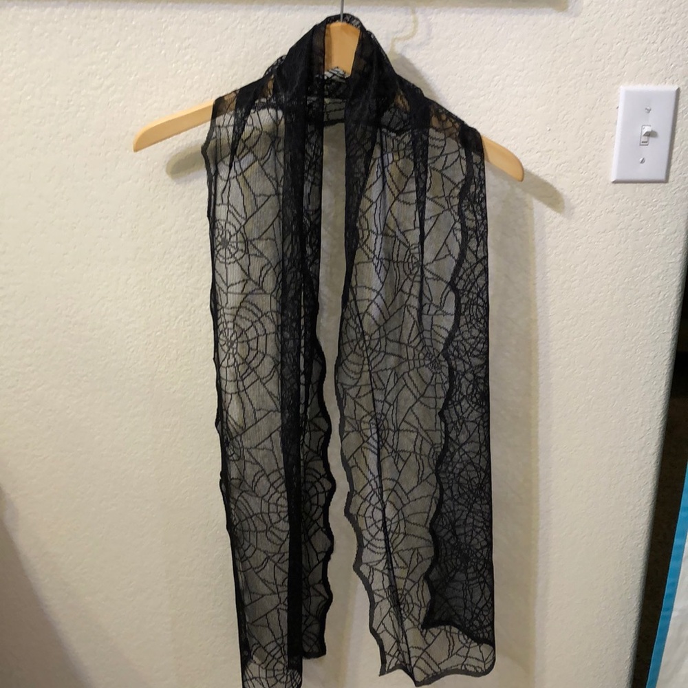 Black spiderweb scarf over 60” long